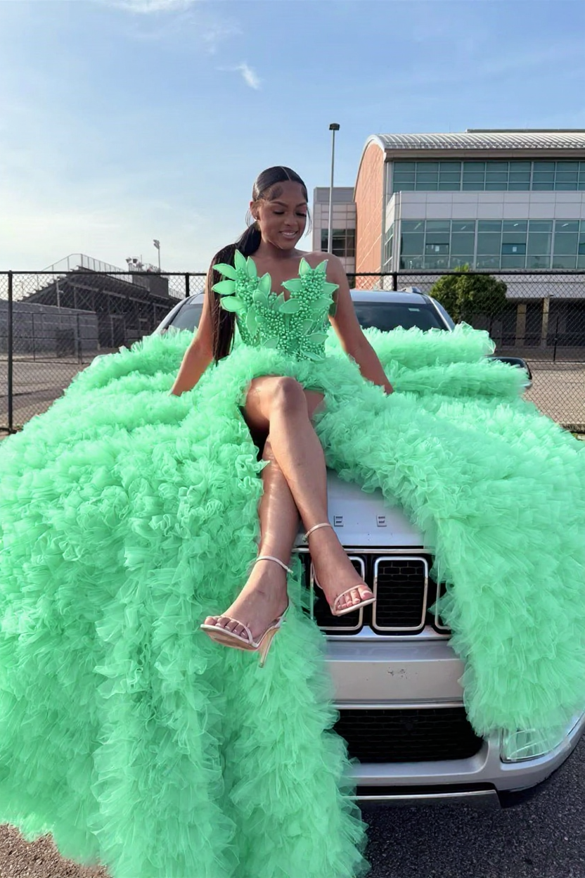 Green sweetheart split-front mermaid prom dress