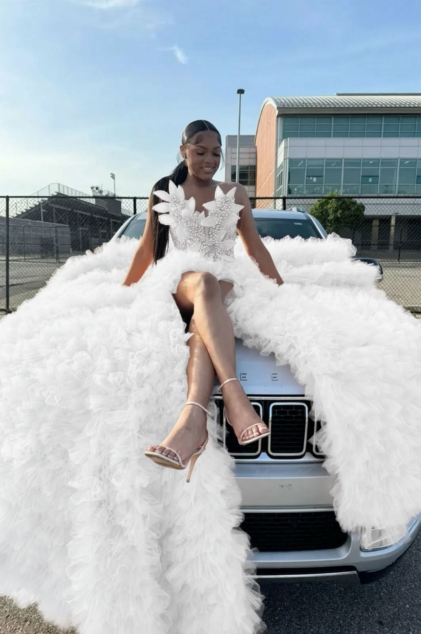 White sweetheart split-front mermaid prom dress
