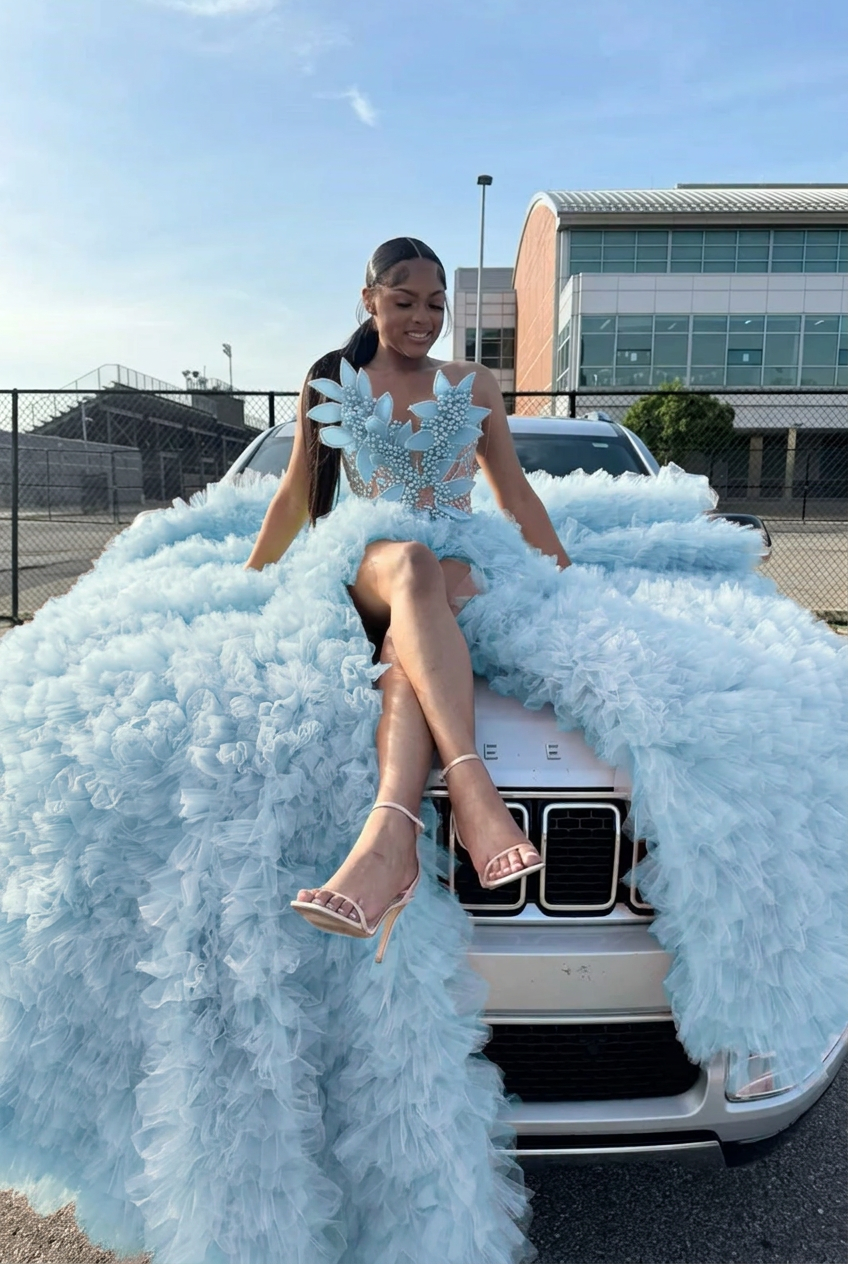 Light blue sweetheart split-front mermaid prom dress