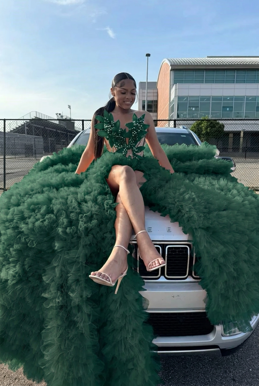 Dark green sweetheart split-front mermaid prom dress
