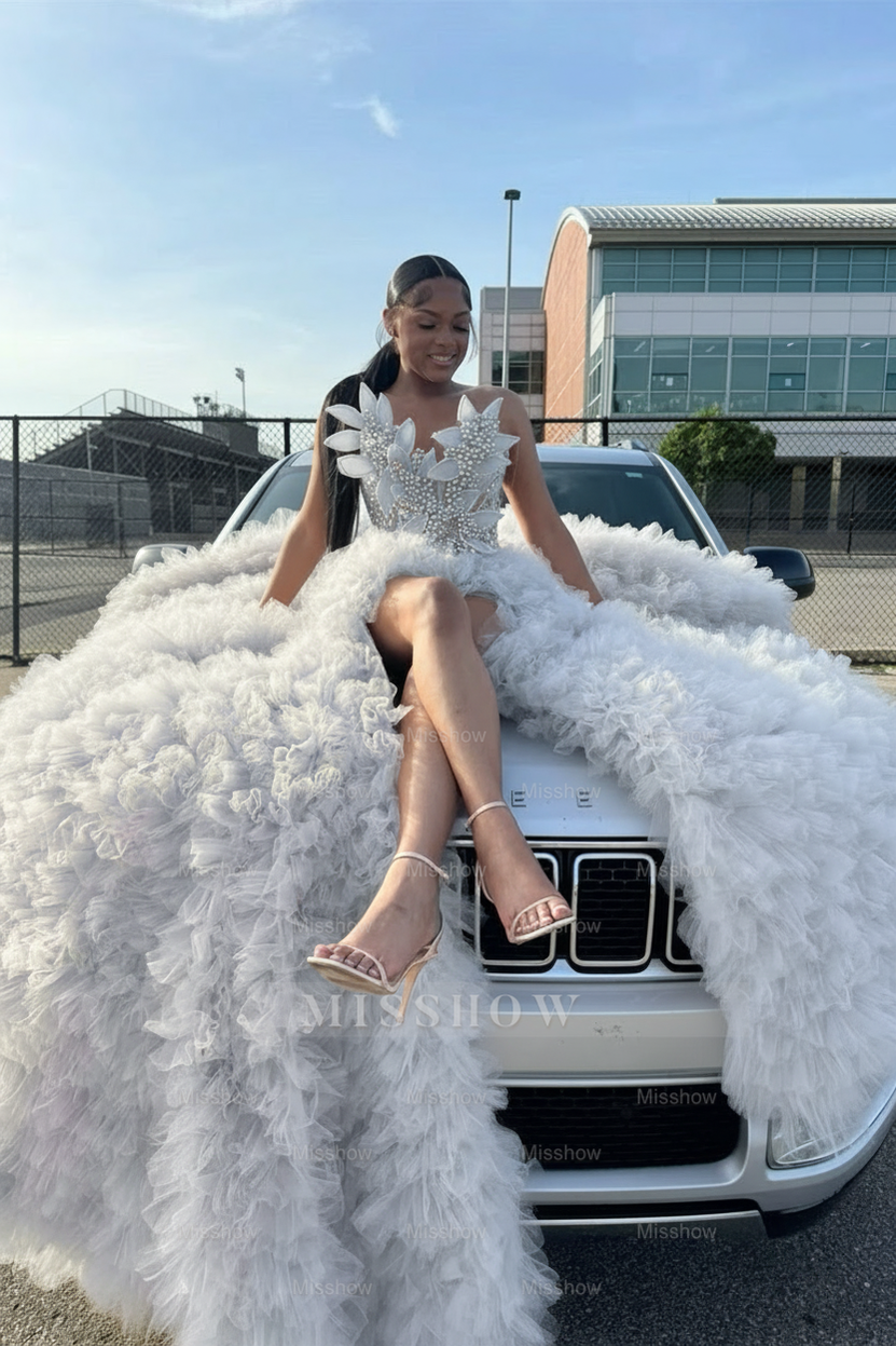 White sweetheart split-front mermaid prom dress