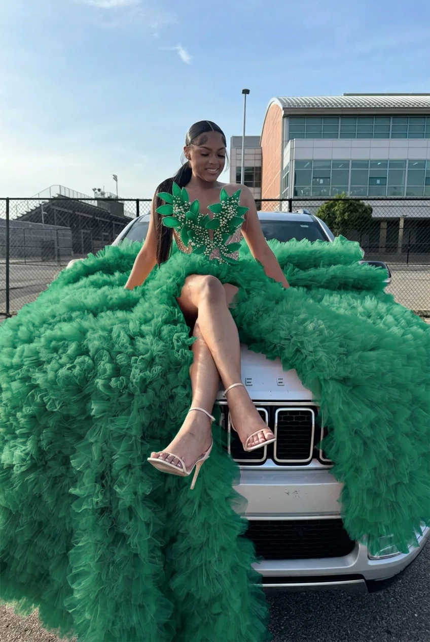 Emerald green sweetheart split-front mermaid prom dress