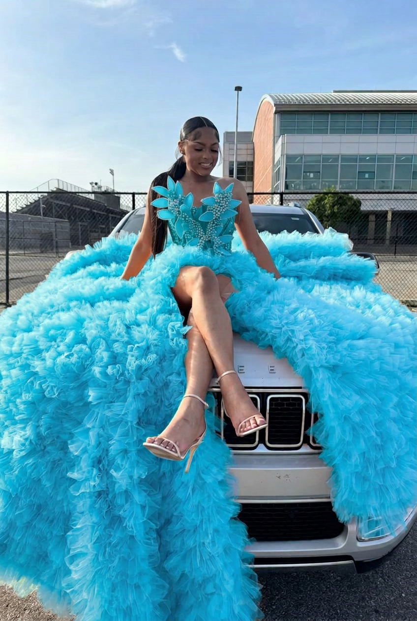 Turquoise sweetheart split-front mermaid prom dress