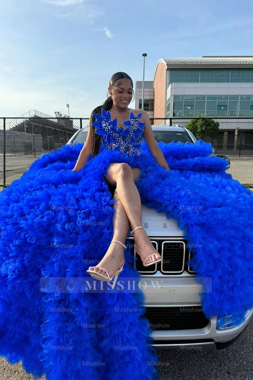 Royal blue sweetheart split-front mermaid prom dress