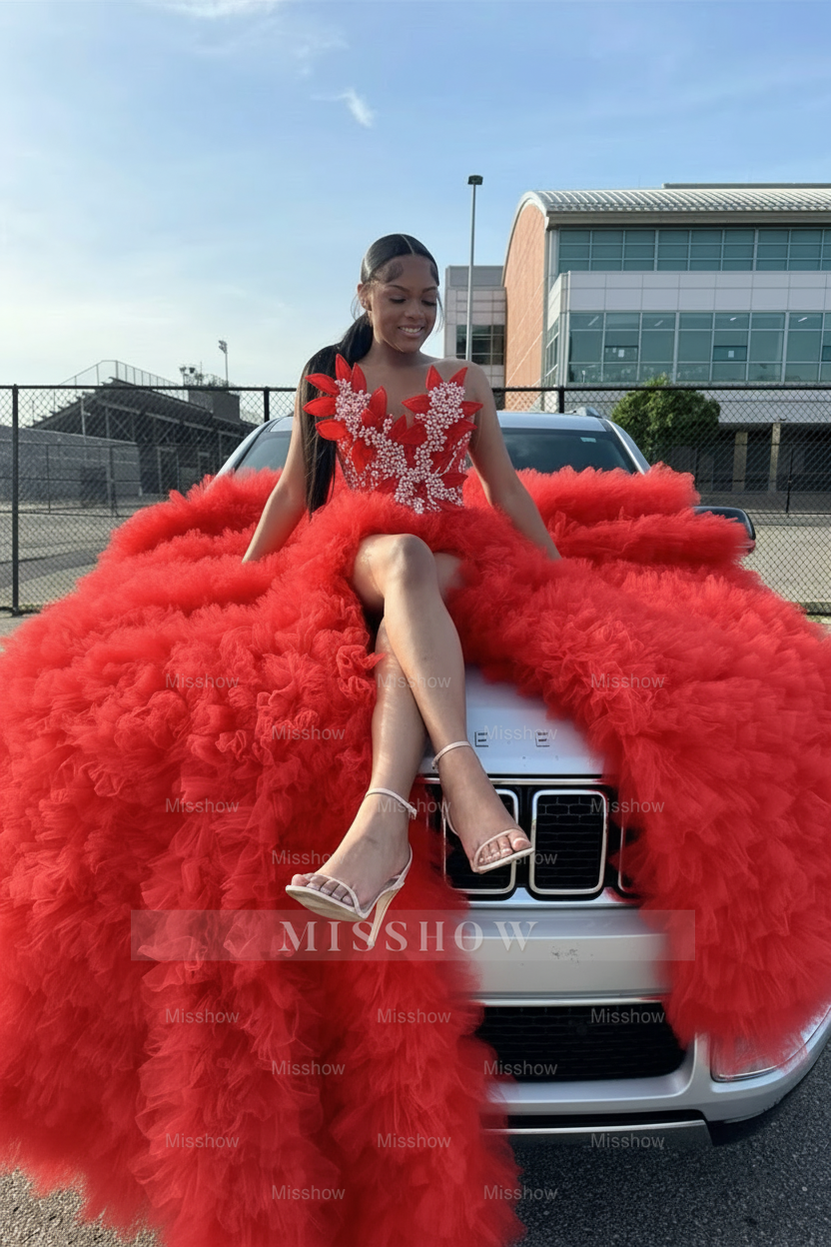 Red sweetheart split-front mermaid prom dress