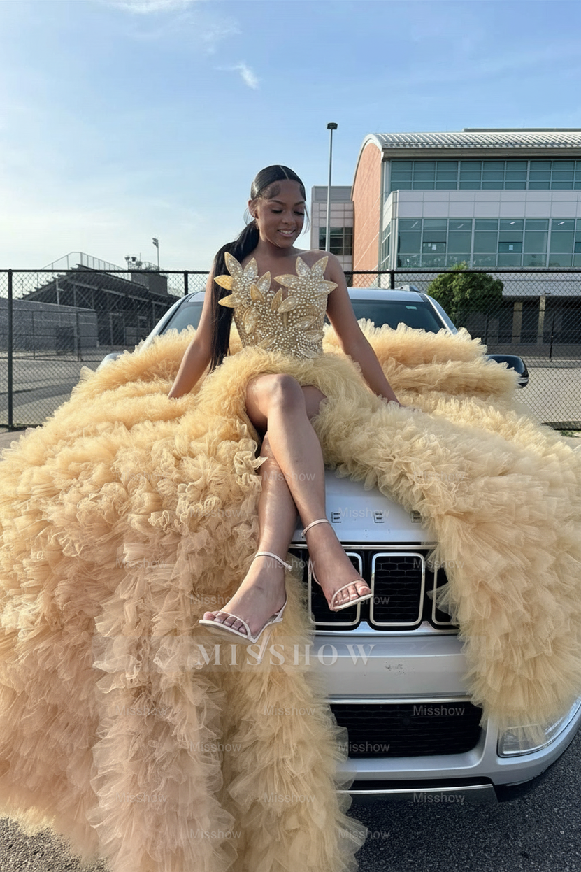 Champagne sweetheart split-front mermaid prom dress