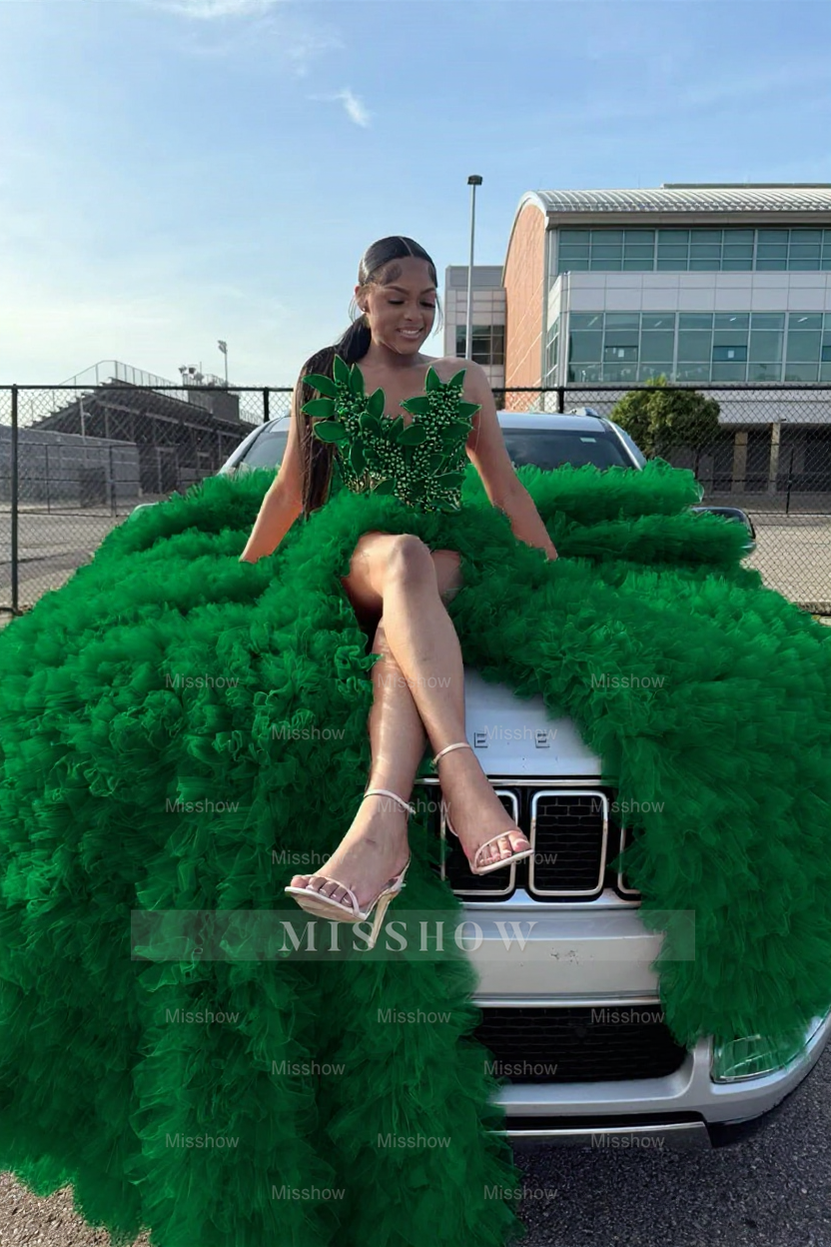 Green sweetheart split-front mermaid prom dress