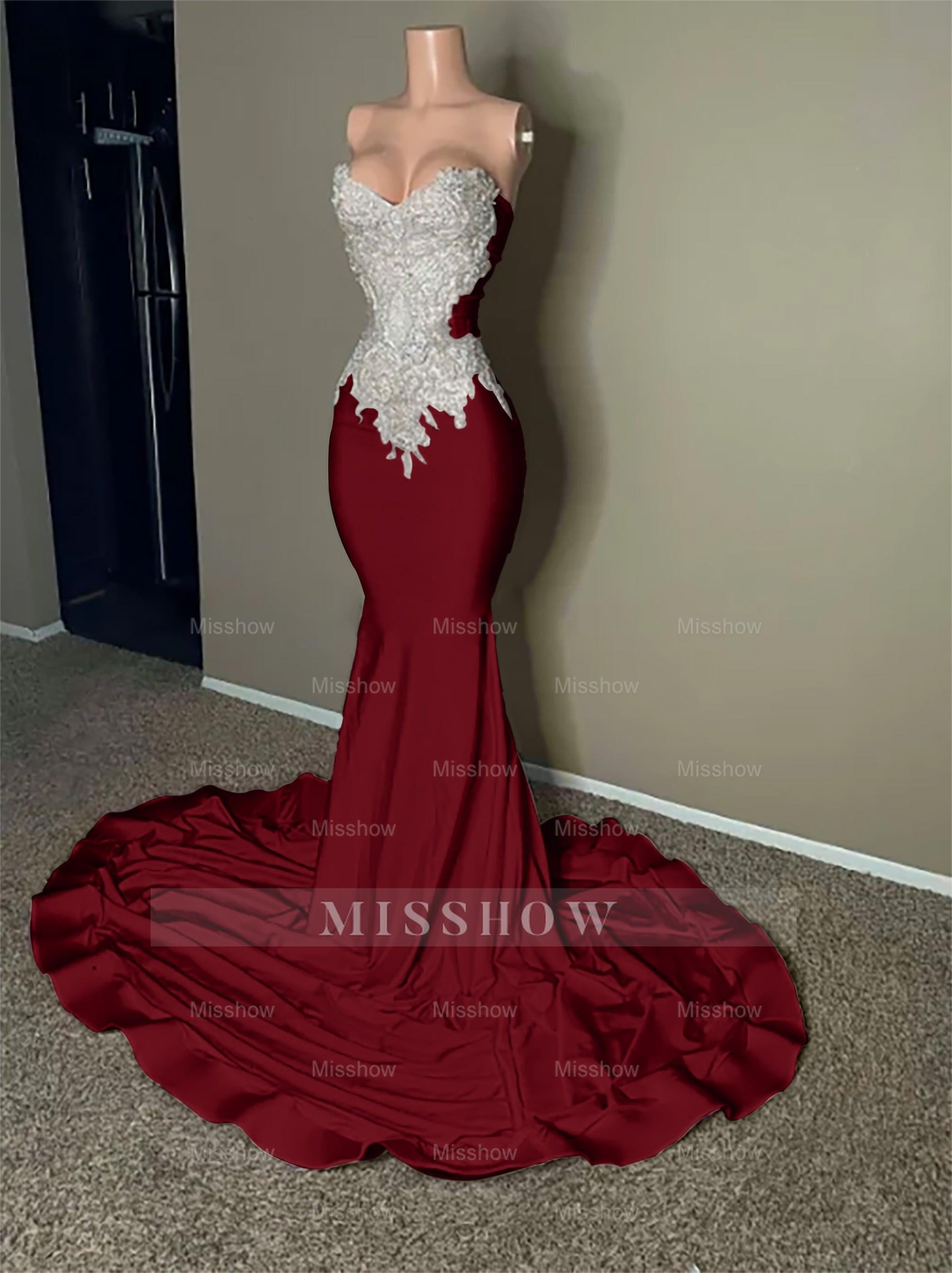 Stunning Pink Sleeveless Strapless Mermaid Long Formal Dress With Embroidery