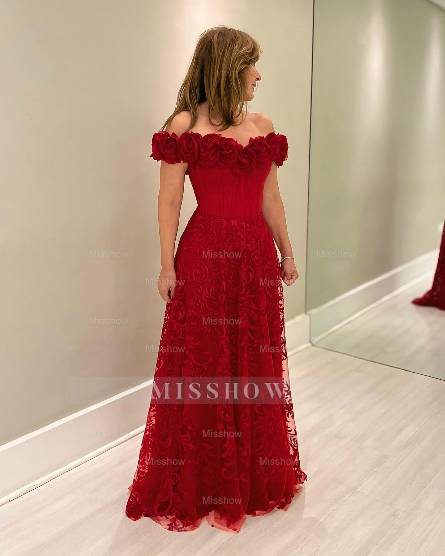 Stunning Red A-Line Sweetheart Sleeveless Long Lace Mother of the Bride Dress With Handmade Flowers Stunning Red A-Line Sweetheart Sleeveless Long Lace Mother of the Bride Dress With Handmade Flowers