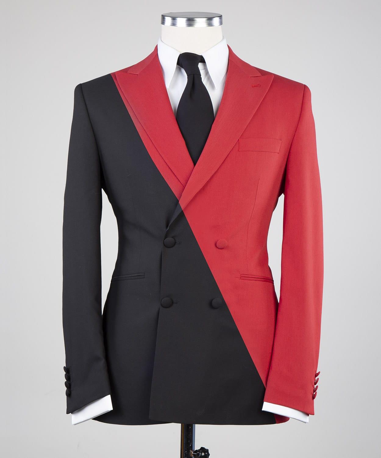Stunning Red and Black Slim Fit Double-Breasted Bespoke Men’s Suit