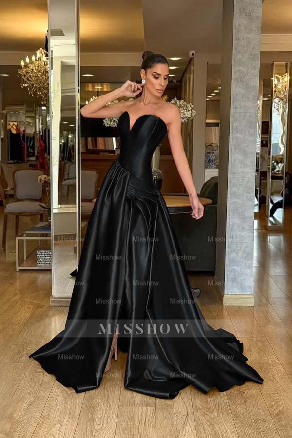 Stunning Strapless Sleeveless Long Split Formal Dress With Pleated