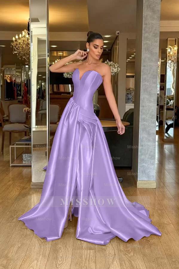 Stunning Strapless Sleeveless Long Split Formal Dress With Pleated