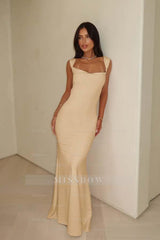 Stunning Straps Sleeveless Long Mermaid Formal Dress With Pleated