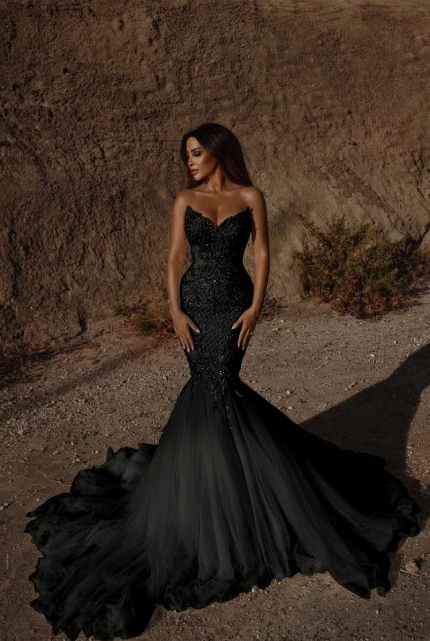 Black sweetheart beaded mermaid wedding dress
