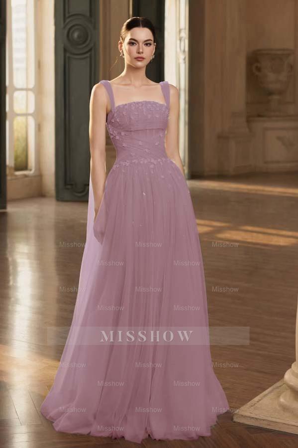 Stunning Tulle Straps Sleeveless Long Formal Dress With Beading