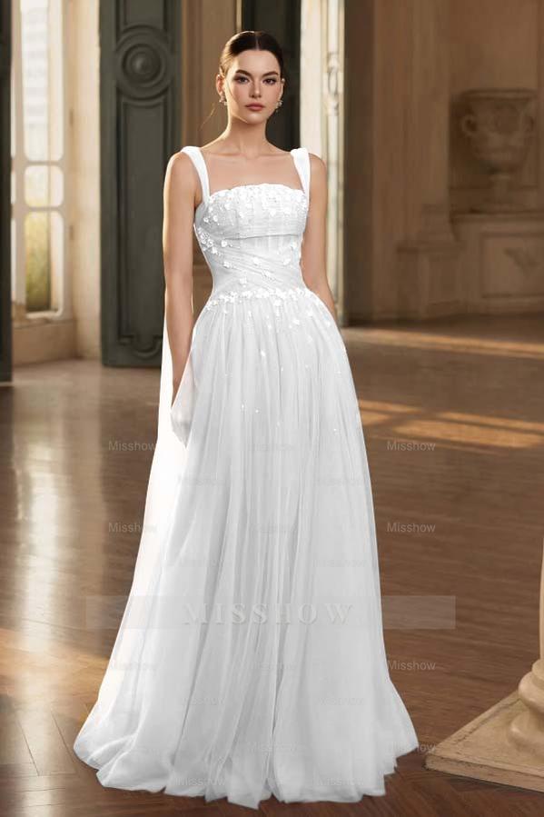 Stunning Tulle Straps Sleeveless Long Formal Dress With Beading