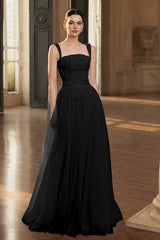 Stunning Tulle Straps Sleeveless Long Formal Dress With Beading