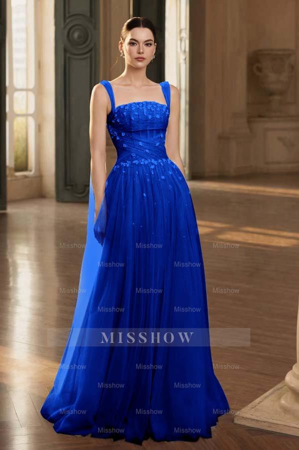 Stunning Tulle Straps Sleeveless Long Formal Dress With Beading