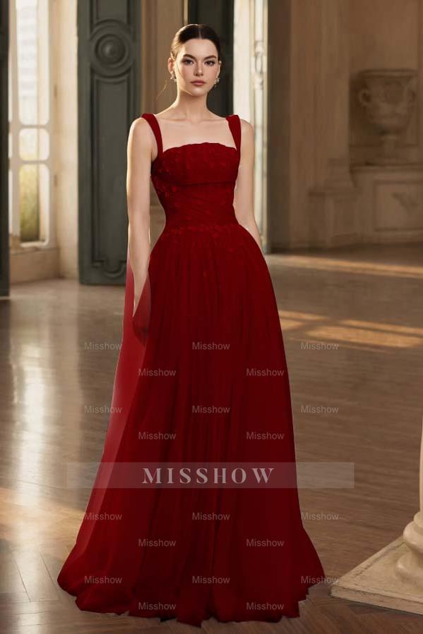 Stunning Tulle Straps Sleeveless Long Formal Dress With Beading