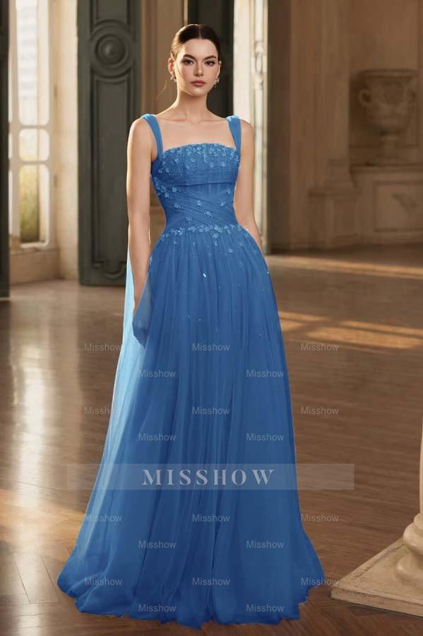 Stunning Tulle Straps Sleeveless Long Formal Dress With Beading