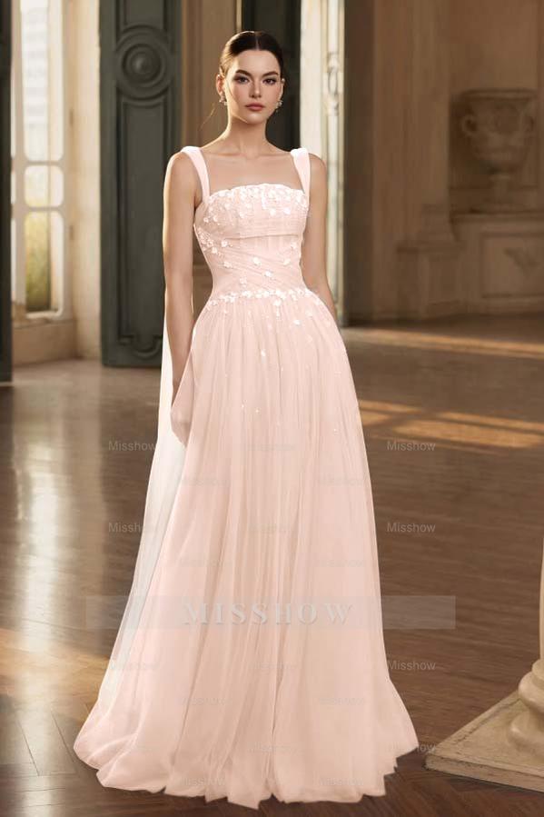 Stunning Tulle Straps Sleeveless Long Formal Dress With Beading