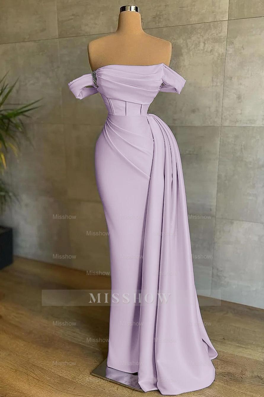 Stunning White Strapless Mermaid Pleated Long Formal Dress Off the Shoulder