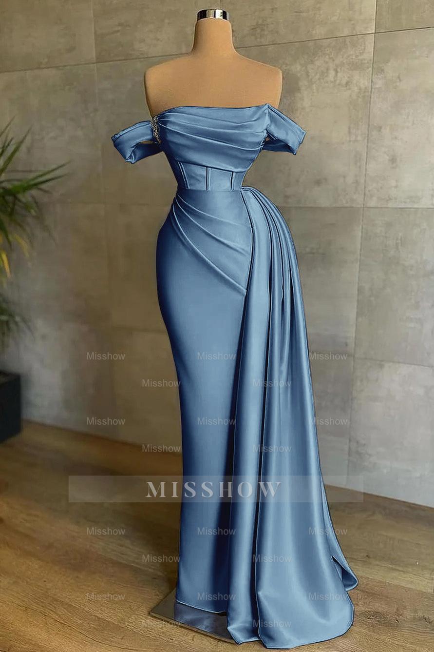 Stunning White Strapless Mermaid Pleated Long Formal Dress Off the Shoulder