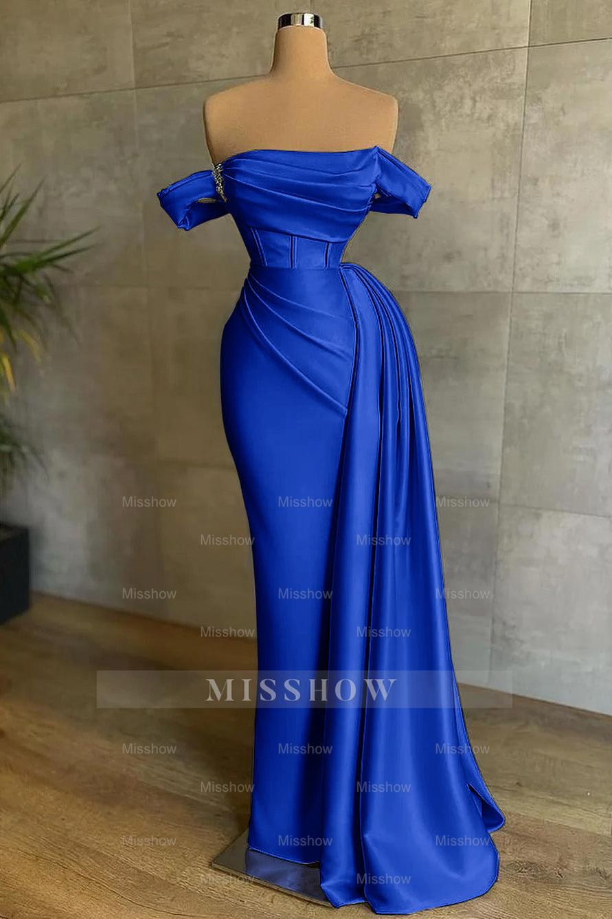 Stunning White Strapless Mermaid Pleated Long Formal Dress Off the Shoulder