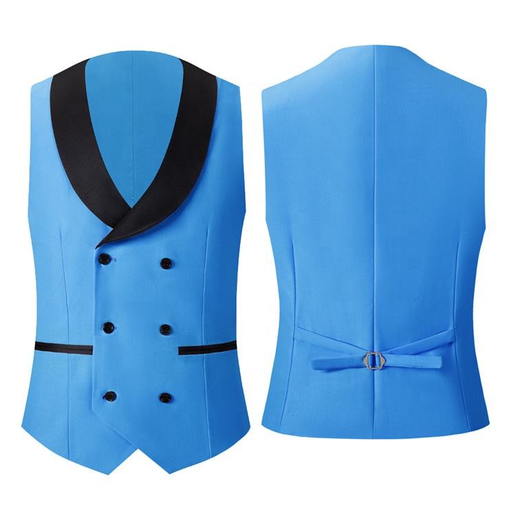 Stylish Azure Peaked Lapel Three-Piece Prom Attire