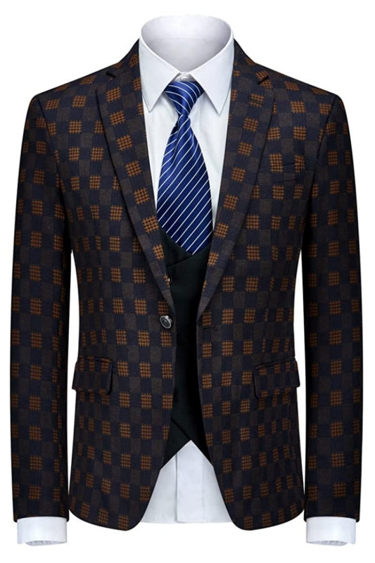 Stylish Black And Yellow Plaid Three-Piece Business Suit for Men