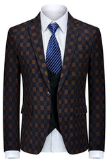 Stylish Black And Yellow Plaid Three-Piece Business Suit for Men