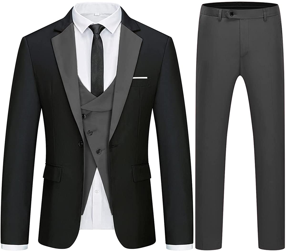 Stylish Black Three-Piece Notched Lapel Business Suit