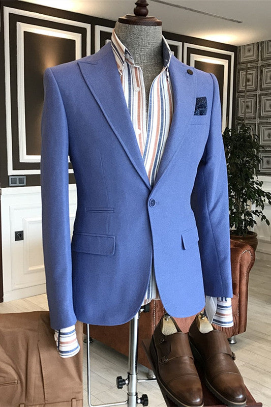 Stylish Blue Peaked Lapel Prom Suit For Men