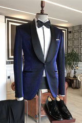 Stylish Blue Shawl Collar Two-Piece Wedding Suit for Groom