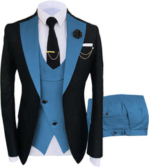 Stylish Blue Shawl Lapel Three-Piece Prom Attire for Men