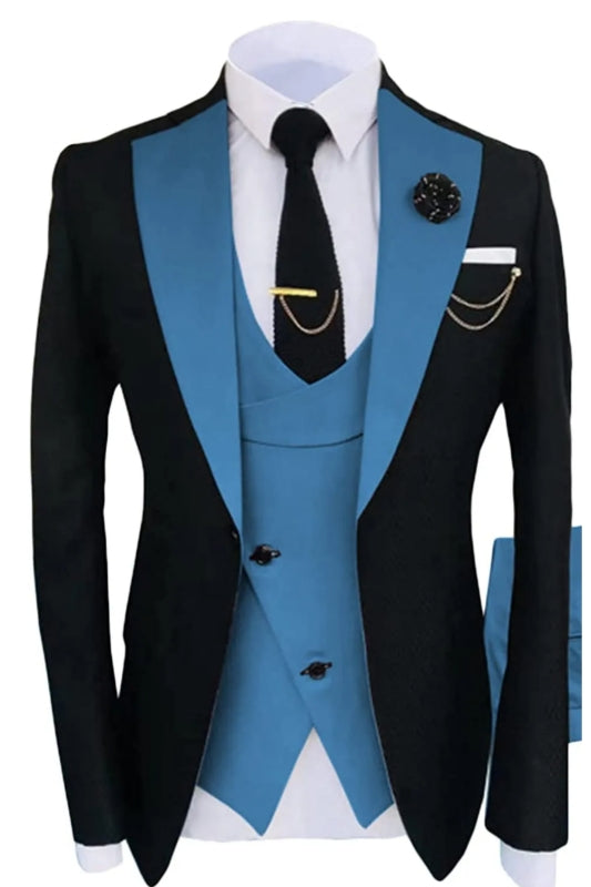Stylish Blue Shawl Lapel Three-Piece Prom Attire for Men