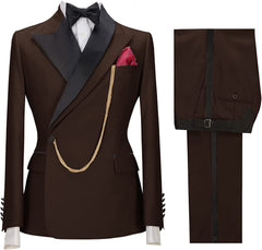 Stylish Brown Peaked Lapel Two-Piece Prom Ensemble for Men