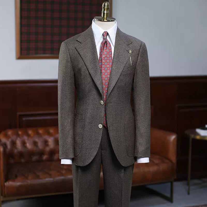Stylish Brown Plaid Notched Lapel Three-Piece Prom Suit
