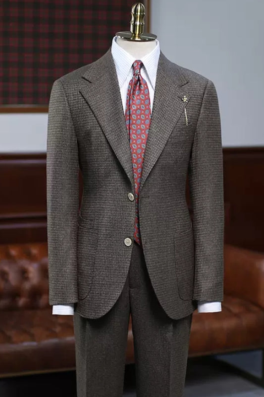 Stylish Brown Plaid Notched Lapel Three-Piece Prom Suit