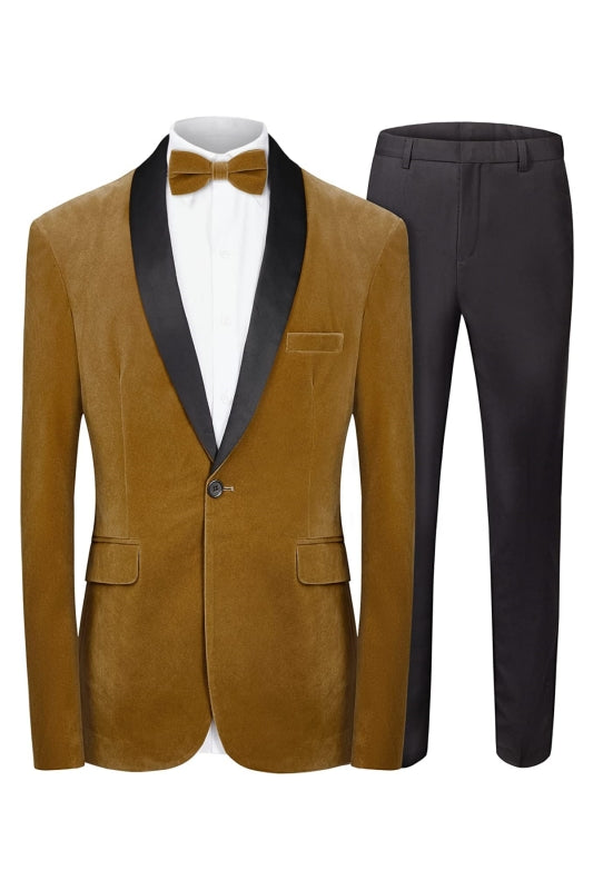 Stylish Brown Shawl Collar Two-Piece Velvet Groom's Suit