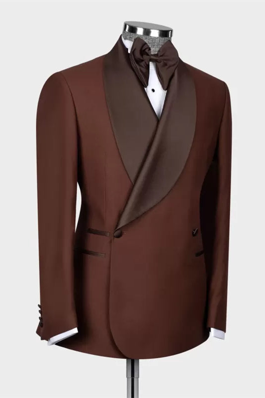 Stylish Brown Shawl Lapel Double Breasted Wedding Suit