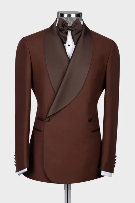 Stylish Brown Shawl Lapel Double Breasted Wedding Suit