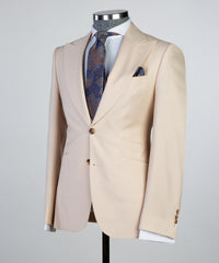 Stylish Champagne Peaked Lapel Three-Piece Best Fit Men’s Suits