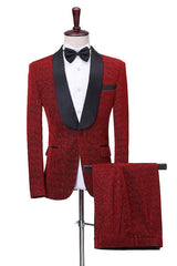 Stylish Crimson Shawl Collar Two-Piece Groom's Wedding Attire
