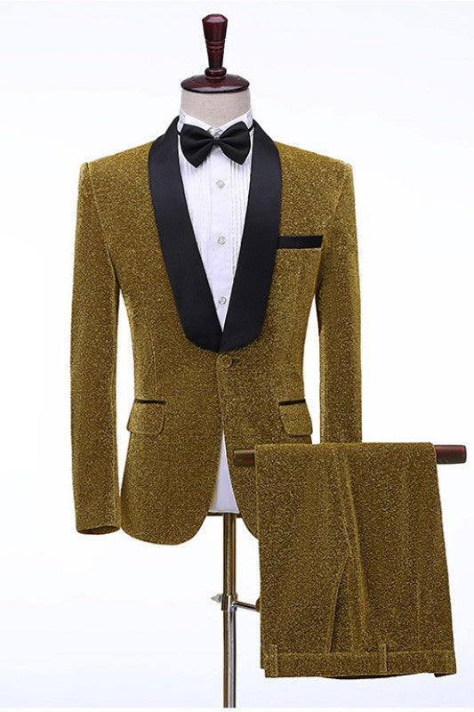 Stylish Curry Shawl Collar Two-Piece Groom's Wedding Attire