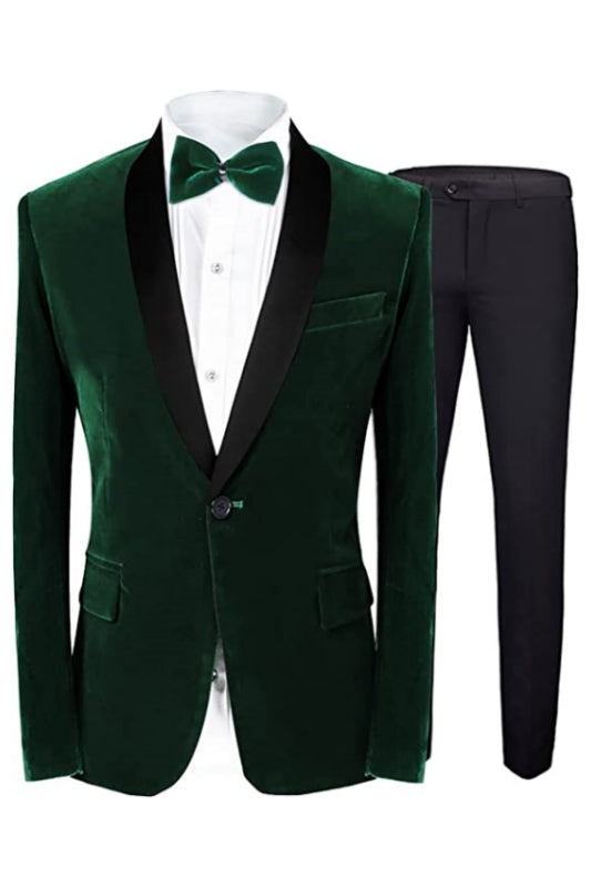 Stylish Deep Green Shawl Collar Two-Piece Groom's Wedding Attire