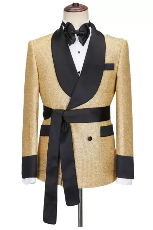 Stylish Gold Shawl Lapel Slim Fit Wedding Suit