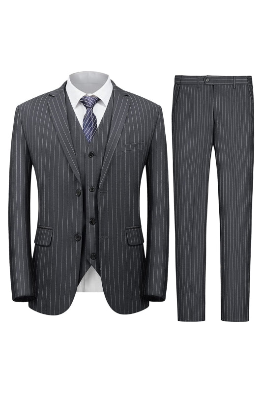 Stylish Gray Three-Piece Notch Lapel Men's Business Suit