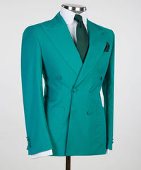 Stylish Green Slim Fit Double Breasted Peak Lapel Two-Piece Prom Suits