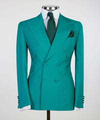 Stylish Green Slim Fit Double Breasted Peak Lapel Two-Piece Prom Suits